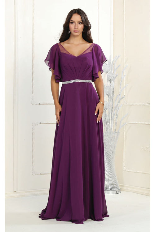 May Queen MQ1972 Bell Sleeve Long Chiffon A-Line Evening Dress
