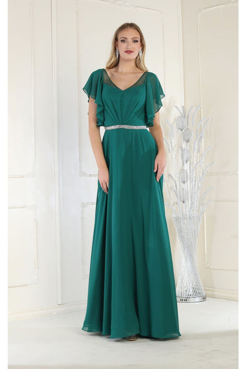May Queen MQ1972 Bell Sleeve Long Chiffon A-Line Evening Dress