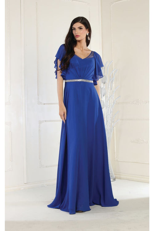 May Queen MQ1972 Bell Sleeve Long Chiffon A-Line Evening Dress