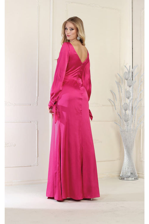 May Queen MQ1974 Long Sleeve Satin Evening Dress-New Collection