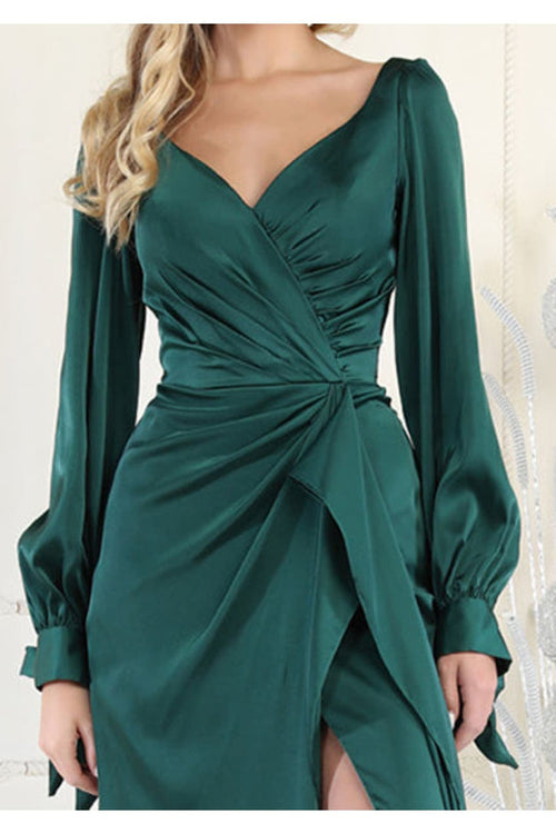 May Queen MQ1974 Long Sleeve Satin Evening Dress-New Collection