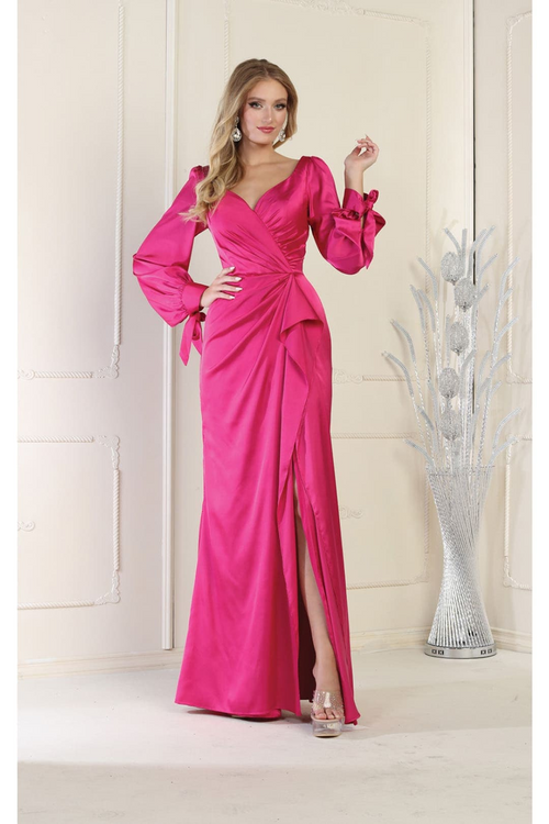 May Queen MQ1974 Long Sleeve Satin Evening Dress-New Collection