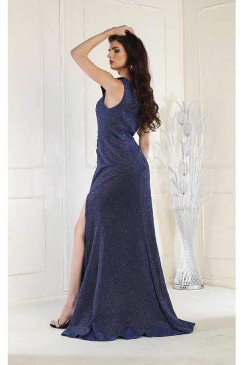 May Queen MQ1976 One Shoulder Prom Gown with Side Cape