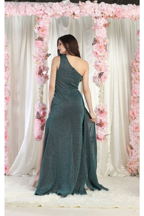 May Queen MQ1976 One Shoulder Prom Gown with Side Cape
