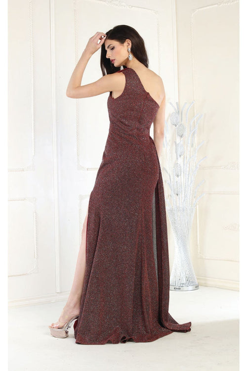 May Queen MQ1976 One Shoulder Prom Gown with Side Cape