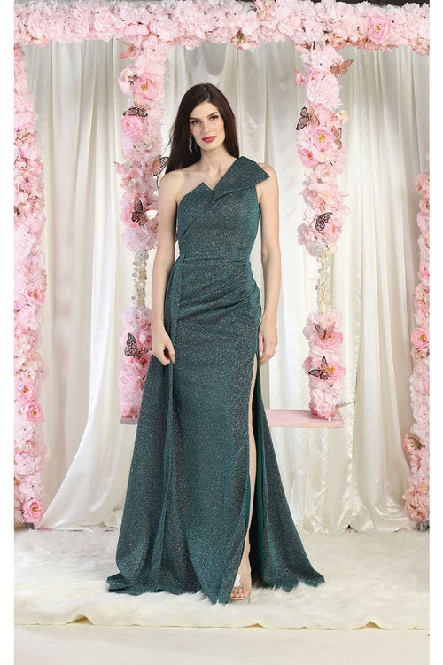 May Queen MQ1976 One Shoulder Prom Gown with Side Cape