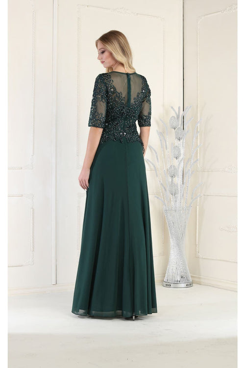 May Queen MQ1979 Boat Neck Embroidery Mother Of The Bride Dress