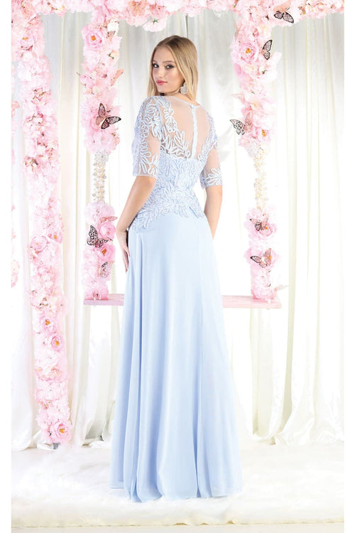 May Queen MQ1979 Boat Neck Embroidery Mother Of The Bride Dress