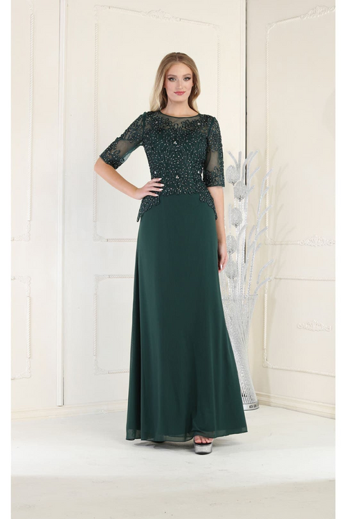 May Queen MQ1979 Boat Neck Embroidery Mother Of The Bride Dress