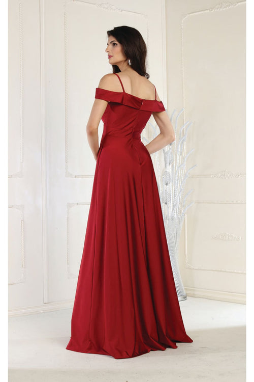 May Queen MQ1988 V-Neck Cold Shoulder Ruched Long A-Line Dress