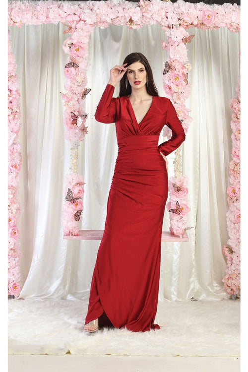 May Queen MQ1993 Simple Long Sleeve Formal Solid Evening Gown