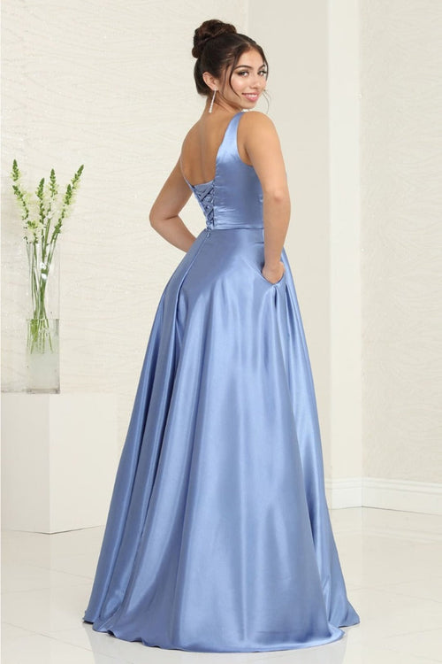 May Queen MQ1994 Sleeveless Side Pockets Satin Formal Evening Dress
