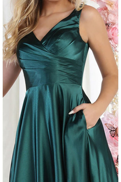May Queen MQ1994 Sleeveless Side Pockets Satin Formal Evening Dress