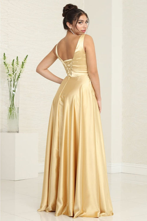 May Queen MQ1994 Sleeveless Side Pockets Satin Formal Evening Dress