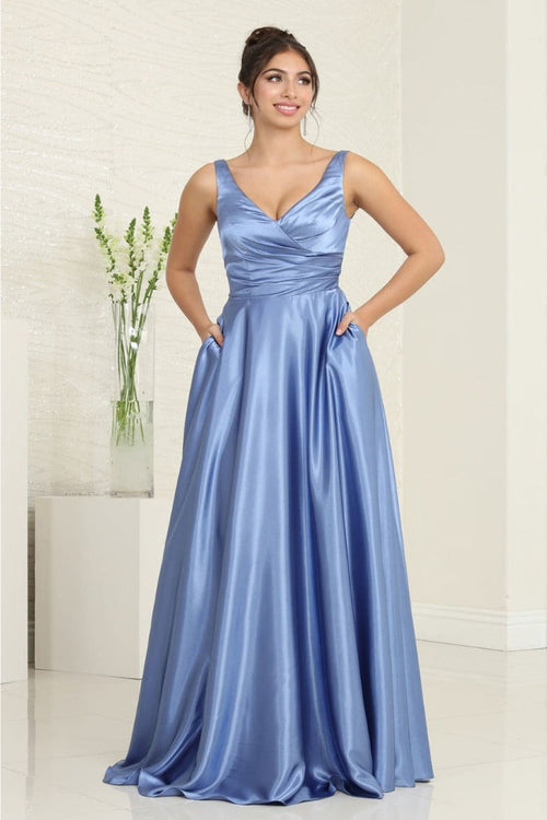 May Queen MQ1994 Sleeveless Side Pockets Satin Formal Evening Dress