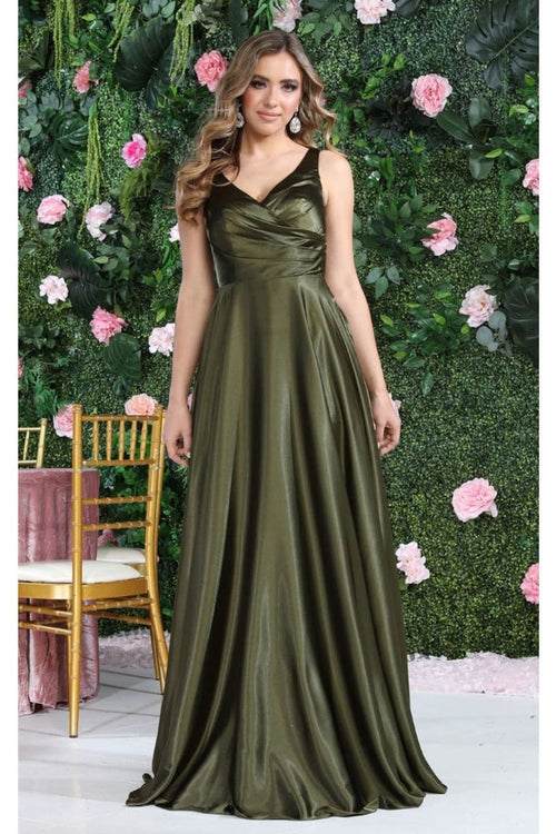 May Queen MQ1994 Sleeveless Side Pockets Satin Formal Evening Dress