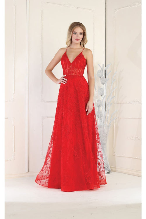 May Queen MQ1996 Corset Bone Embroiderd Lace Prom Long Evening Gown
