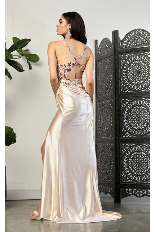 May Queen MQ2006 Cut Out Back Sleeveless Slit Formal Evening Gown