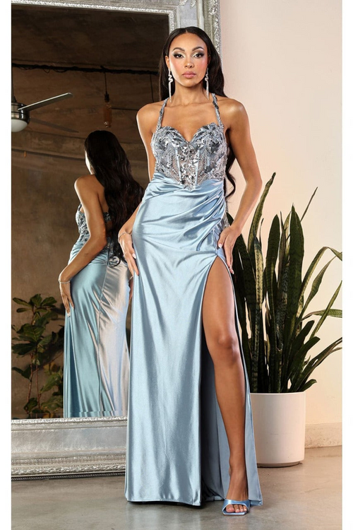 May Queen MQ2006 Cut Out Back Sleeveless Slit Formal Evening Gown