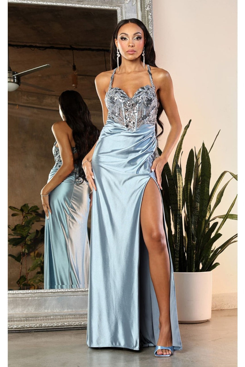 May Queen MQ2006 Cut Out Back Sleeveless Slit Formal Evening Gown
