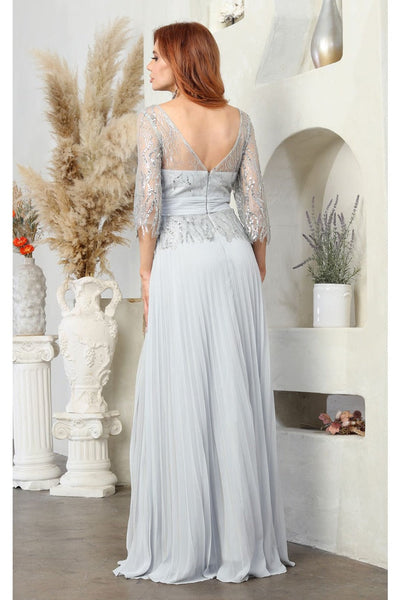 May Queen MQ2007 3/4 Sleeves Rhinestone Beaded Pleated Evening Gown