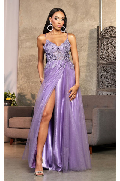 May Queen MQ2011 Spaghetti Strap Floral Embellished Tulle Evening Gown