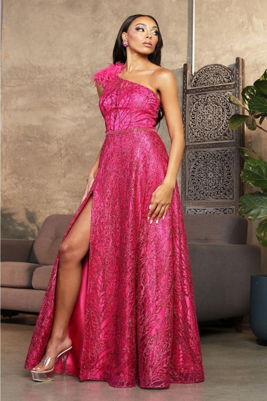 May Queen MQ2024 Asymmetrical Embellished Gala Gown with Slit