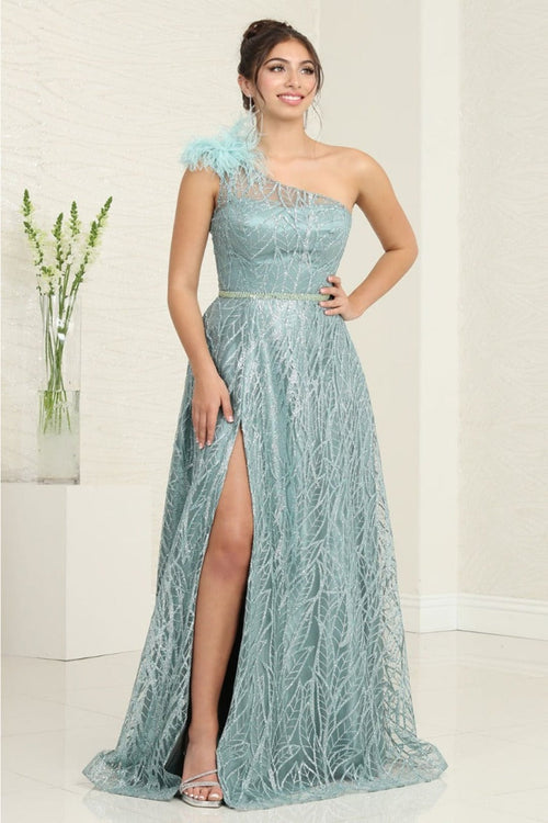 May Queen MQ2024 Asymmetrical Embellished Gala Gown with Slit