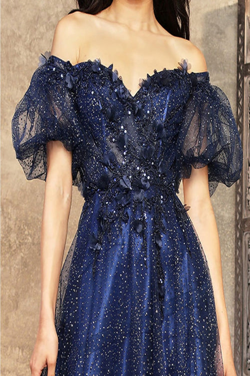 May Queen MQ2033 Sweetheart Puffed Sleeves Gala Long Gown