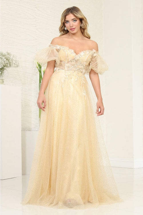 May Queen MQ2033 Sweetheart Puffed Sleeves Gala Long Gown