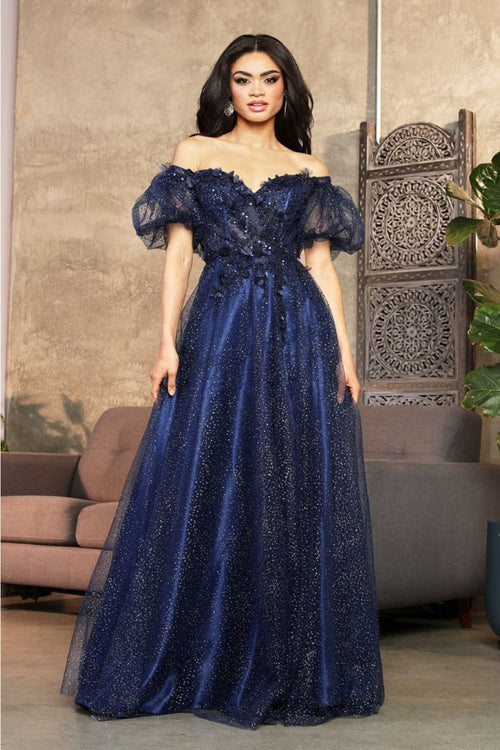 May Queen MQ2033 Sweetheart Puffed Sleeves Gala Long Gown