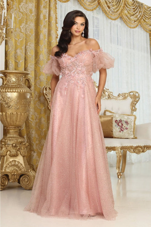 May Queen MQ2033 Sweetheart Puffed Sleeves Gala Long Gown