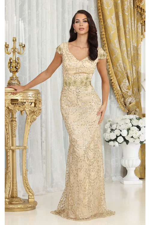 Floral Appliqued Long Mesh Formal Gown-New Collection