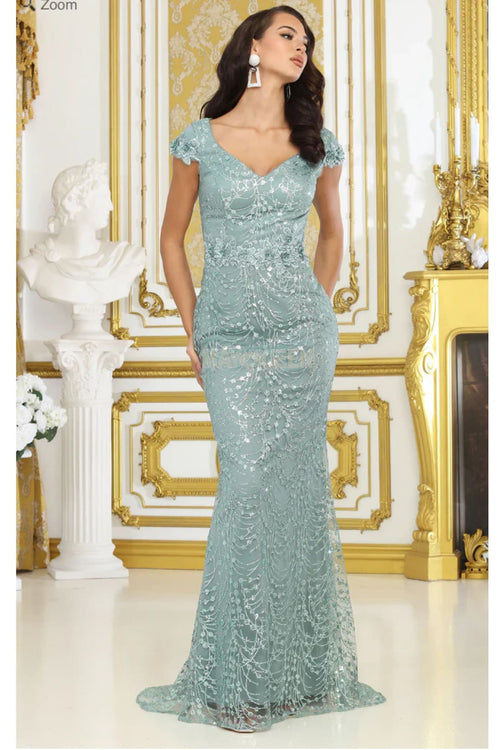 Floral Appliqued Long Mesh Formal Gown-New Collection