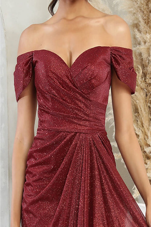 May Queen MQ2063 Off-Shoulder Mother of the Bride Ruched Gown-New Collection