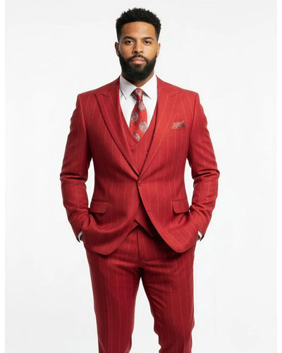 Mazari 1B Peak Lapel Pinstripe Vested Suit