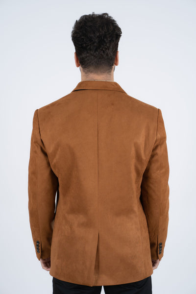 Men’s Camel Faux Suede Double Button Blazer – Stylish Casual Sport Coat