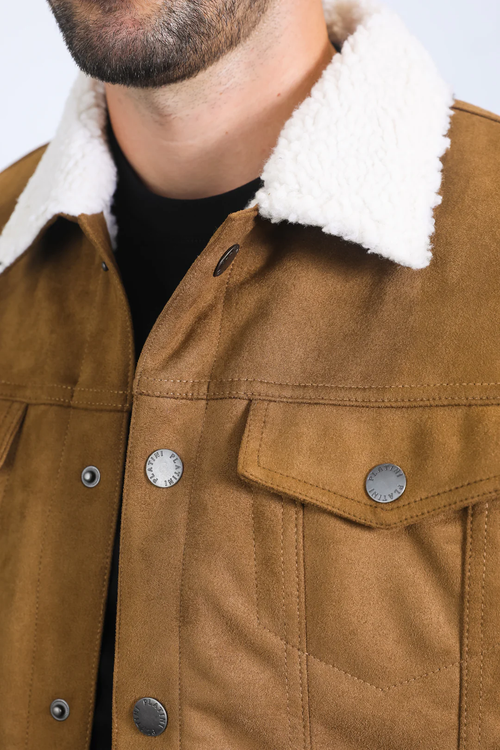 Classic Camel Faux Suede Jacket for Men β Sherpa Lined Warm Winter Style