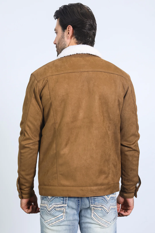 Classic Camel Faux Suede Jacket for Men β Sherpa Lined Warm Winter Style