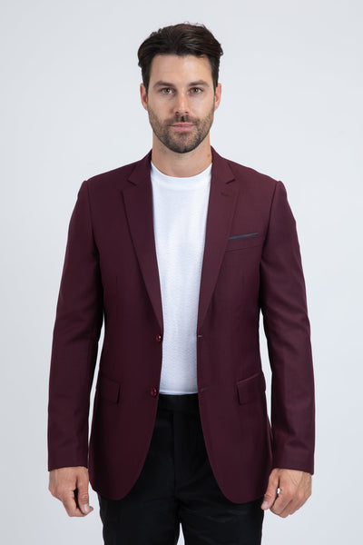 Burgundy Western Cowboy Blazer - Mens Modern Fit Stretch Date Night Burgundy Blazer