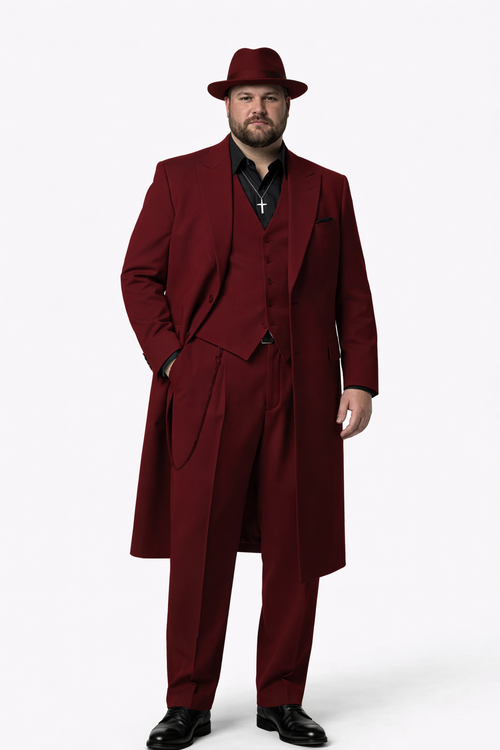 Men’s 1920s Red Zoot Suit – Long Mafia Gangster Three-Piece Vintage Outfit Zuit Pachuco Style