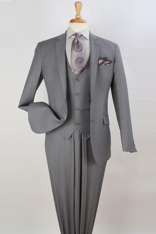 Men's Apollo King Classic 2Btn V-Neck Slim Suit in Light Grey - Elegant Mensattire