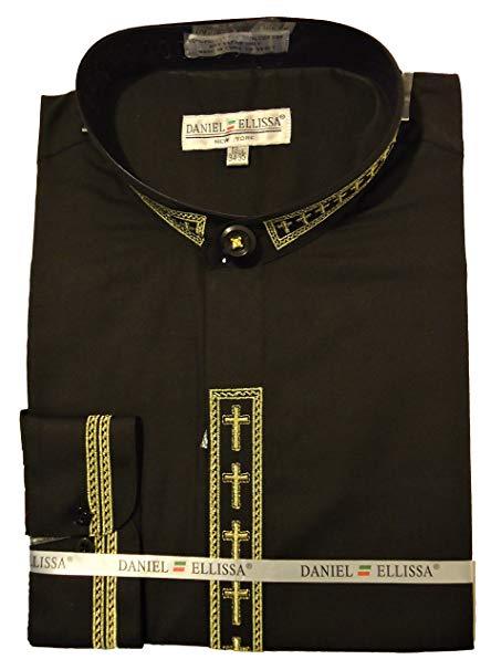 Men's Black & Gold Banded Collar Clergy Dress Shirt by Daniel Ellissa - USA Men's Outlet – SuitUSA