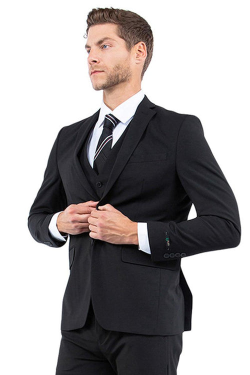 Men's Black Vested Suiting β One Button Slim Fit Business & Wedding Suit by Zegarie - USA Men's Outlet