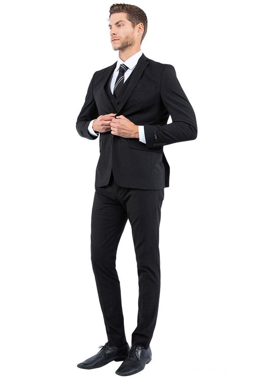 Men's Black Vested Suiting β One Button Slim Fit Business & Wedding Suit by Zegarie - USA Men's Outlet