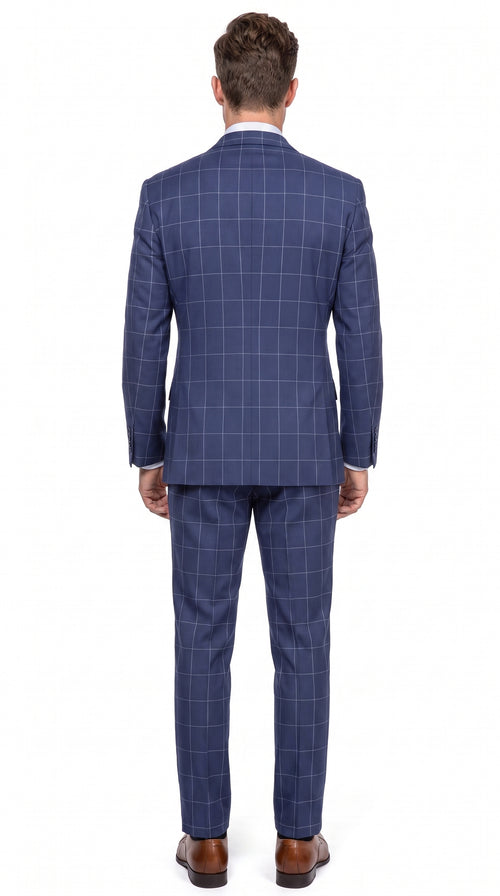 Mens Blue Plaid Double-Breasted Suit β Side-Vented Wedding, Business and Formal Suit