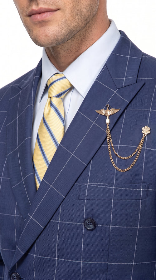 Mens Blue Plaid Double-Breasted Suit β Side-Vented Wedding, Business and Formal Suit