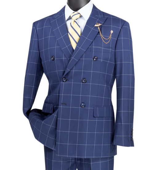 Mens Blue Plaid Double-Breasted Suit β Side-Vented Wedding, Business and Formal Suit