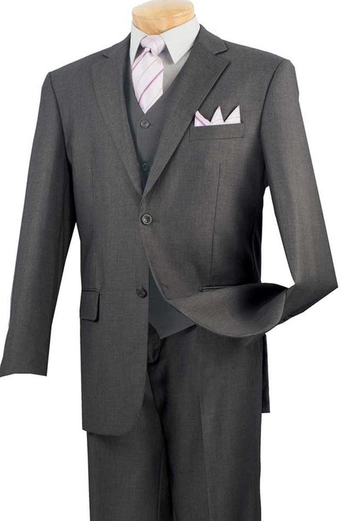 Men's Charcoal Grey Vinci 2-Button Vested Suit - Elegant Mensattire