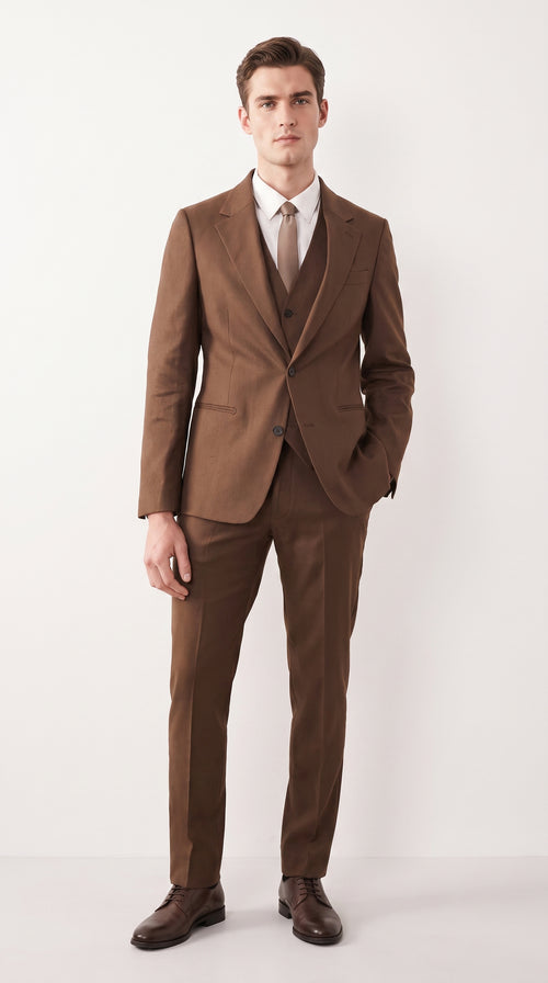Mens Chestnut Brown 3-Piece Suit β Two-Button Wedding, Business and Formal Suit with Vest Modern Fit